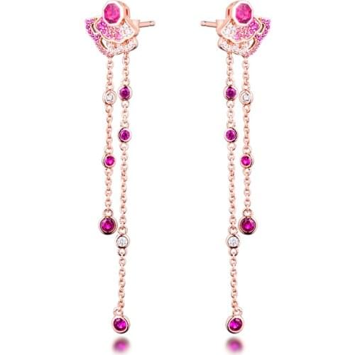 100% 925 Sterling Silver Jewelry Pink Fan Hoop Earring Free Shipping