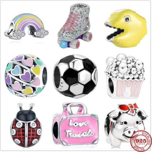 2021 New Skates Pac-Man Football Popcorn Pig Bag Ladybug Beads fit Original Pandora Charms Silver 925 Bracelet DIY Women Jewelry