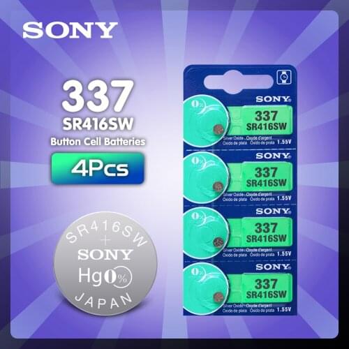 4pcs SONY Original New Watch battery 337 SR416SW Silver 1.55V button cell battery for swatch watch LED Headphone