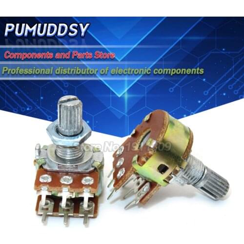 5PCS B1K B2K B5K B10K B20K B100K B250K B1M 6Pin Shaft WH148 15MM Amplifier Dual Stereo Potentiometer 1K 2K 5K 10K 50K 100K 250K
