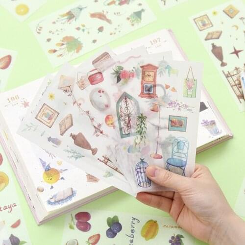 6sheets Korean Pocket Sticker Decoration Small Fresh and Cute Girl Diary Pocket Book Set Cartoon and Paper Washi Stickers