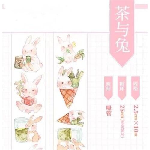 6 Designs Lovely Bunny and Tea Washi Tape for Card Making Bullet Journal DIY Scrapbooking Decorative Sticker