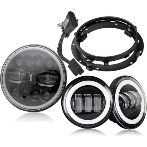 7 inch LED Headlight DRL 4.5 Halo Fog Lights,Adapter Ring for H arley Ultra Classic Electra Street Glide Fatboy Heritage Softail