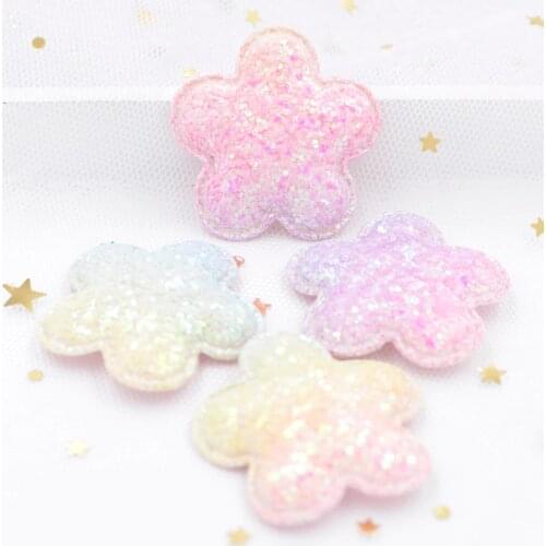 10Pcs Glittery Iridescence Plum Blossom Appliques Flower Padded Patches for DIY Girls Hoop, Clip, Band, Headdress, Ornament S62