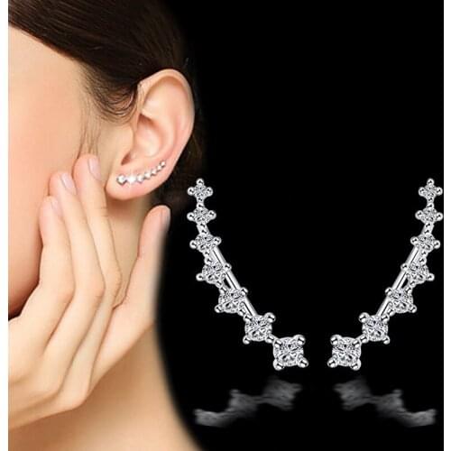 BUDROVKY 925 Sterling Silver New Earrings high quality retro simple seven cubic zirconia stars pop earring jewelry