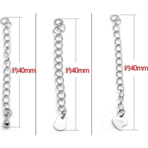 Wholesale Genuine Pure Silver Extender Chain 40mm Length, Solid Sterling 925 Silver Jewelry extend Chain Accessories,10pcs