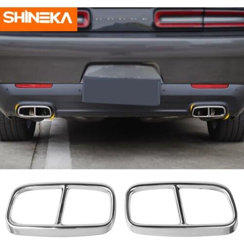 Stainless Steel Car Rear Tail Throat Decor Frame Car Exhaust Pipe Trim Cover Stickers Accessories For Dodge Challenger 2015-2019