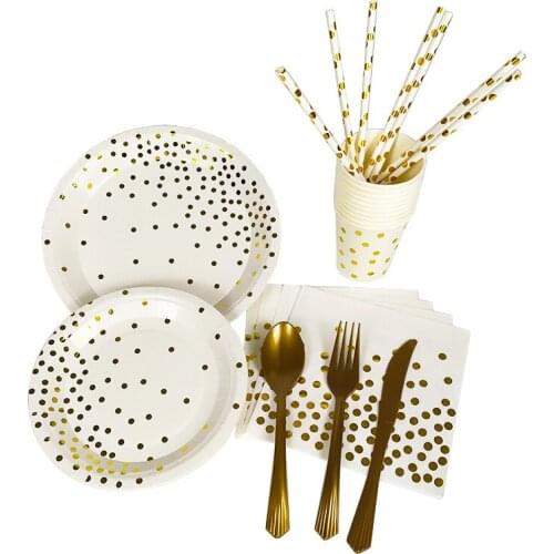 Disposable Paper Tableware Kids Birthday Dot Party Tablewares Set Cups Plates Tablecloth Wedding Parties Favors