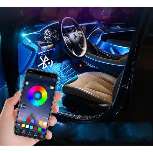 Flexible Car Atmosphere Lamps APP Sound Control RGB Mode Colorful Auto Interior Ambient Light Decorative Lamp Strips 8m