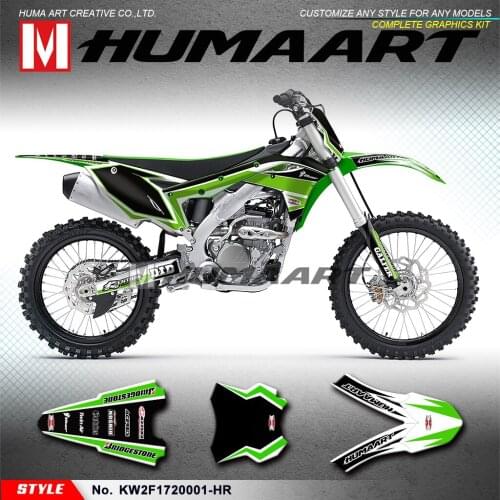 HUMAART MX Stickers Graphic Set Custom Racing Decals Kit for KX 250 F KX250F 2017 2018 2019 2020 Vinyl Wrap Black Green