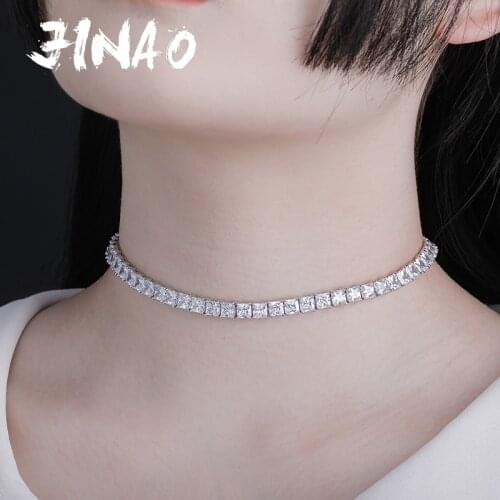 JINAO NEW 6mm HIP HOP High Quality Miami Rectangle AAA+ Cubic Zirconia Iced Tennis Necklace Chain Jewelry For Women Gift