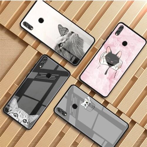 Pocket Cat Tempered Glass Phone Case For Huawei P20 P30 P40 P40 Lite Pro Psmart Mate 20 30 Cover Shell