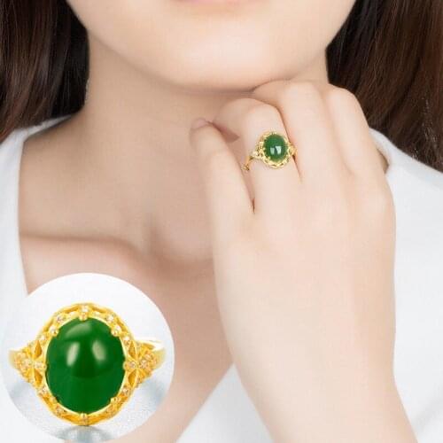 National wind gold plated with hetian jade ring inset jades chrysoprase breadwinners adjustable ring ring innovation