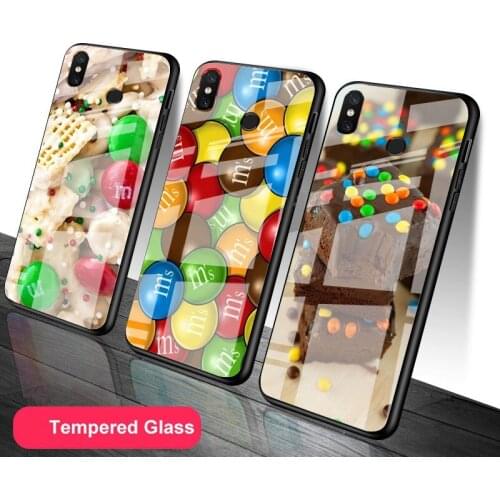 M&Ms Chocolate Tempered Glass Phone Case For Redmi Note 5 6 7 8 9 Pro Note8T Note9S Redmi8 9 Cover Shell