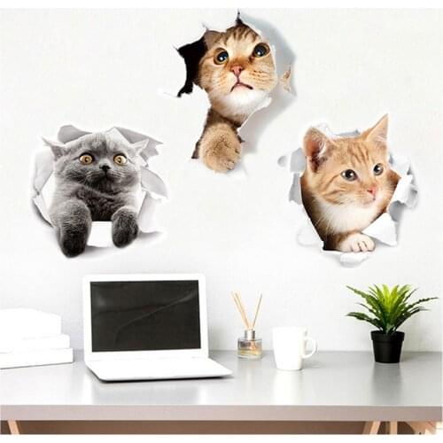 Cute cat sticker paper 3D simulation Living room bedroom wall cabinet toilet refrigerator sticker Removable Home Decoration