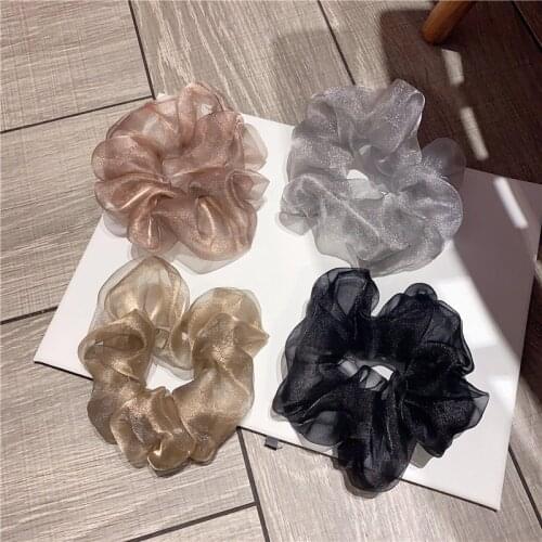 1PC Fashion Bright Mesh Hair Ring Oversized Hair Scrunchies Large Intestine Elastic Hair Band Solid Color Hair Accessories