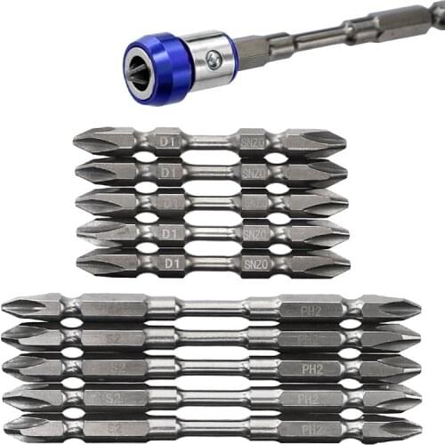 S2 PH2 Screwdriver Set 65mm/100mm Magnetic Screwdriver Bit 1/4'' Hex Shank Screw Driver Double Head for Electric Drill