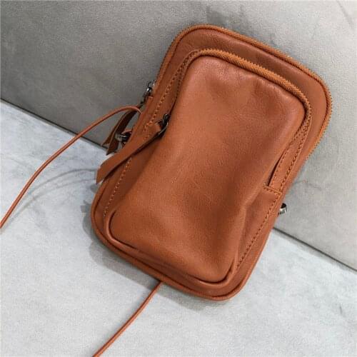 Natural Cowhide Leather Crossbody Bags For Women Mobile Phone Change Storage Bag Handmade sac a main femme Travel Small Purse