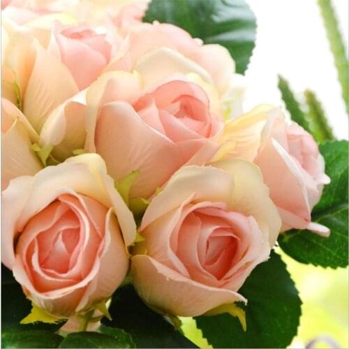 12pcs cheap rayon flower European simulation bouquet silk craft rose bouquet wedding home party decoration fake flower