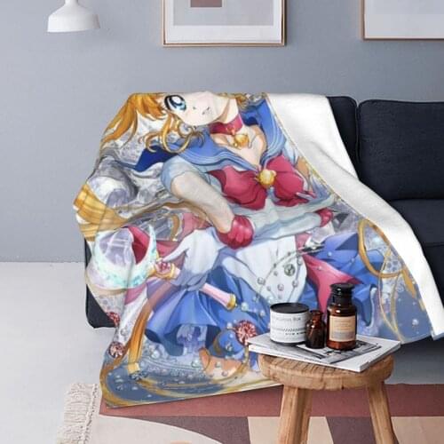 Moon Girl Anime Blankets Fleece Spring/Autumn Girl Beautiful Breathable Soft Throw Blanket for Bedding Office Plush Thin Quilt