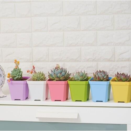 Plastic Flower Pots Mini Square Plant Pots Succulents Nursery Pot 7 Colors Home Decor Garden Balcony Office Flowerpot Supplies