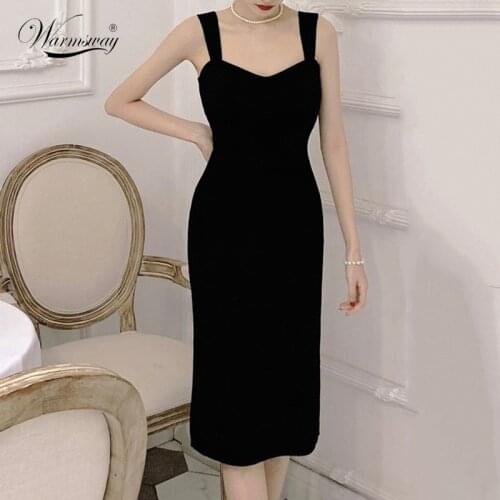 Summer Women Spaghetti Strap Dress Streetwear Y2K Sexy Post Split Black Slim Lady Dresses Bodycon Skinny Knitted Dress C-093