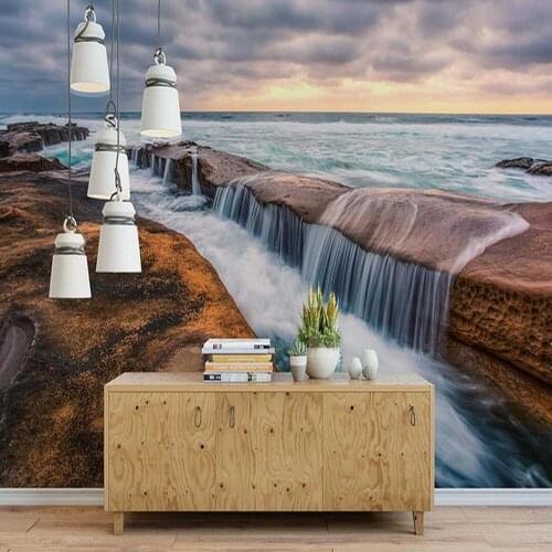 Beach Sea Waterfall Cloud Nature 3D Mural Wall Paper Living Room Bedroom Wall Art Decor papel tapiz para paredes 3 d Textured