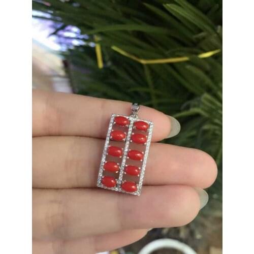 100% natural red coral Pendant natural gemstone Chinese style Fortune abacus pendant 925 sterling silver Women wedding jewelery