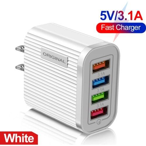 Tablet Portable Wall Mobile Charger 4 Port USB Wall Charger Phone Tablet Power Adapter for Samsung iPhone Xiaomi
