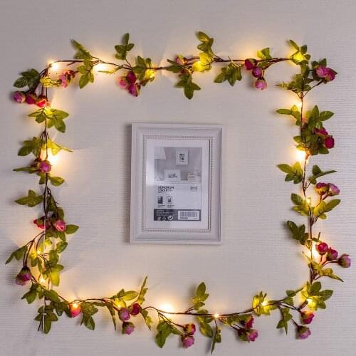 2M/5M/10M Rose Flower Vine LED Christmas Garland Fairy String Lights Battery Powered Outdoor For Wedding Garden Party Decor