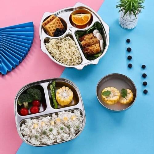 Stainless Steel Divided Plate Cute Cartoon Dinner Tray Lunch Container Kids Toddlers Babies Serving Platter for School