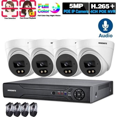 CCTV Camera System POE 5MP 4CH NVR Kit Security System Intdoor Dome Color Night Vision IP Camera Video Surveillance System Set