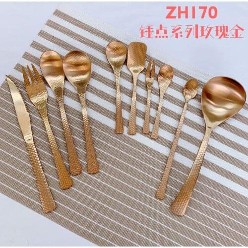 Steel Knife Fork and Spoon Hammer Point Knife and Fork Steak Knife Fork Hammer Point Soup Ladle Western Restaurant Rose