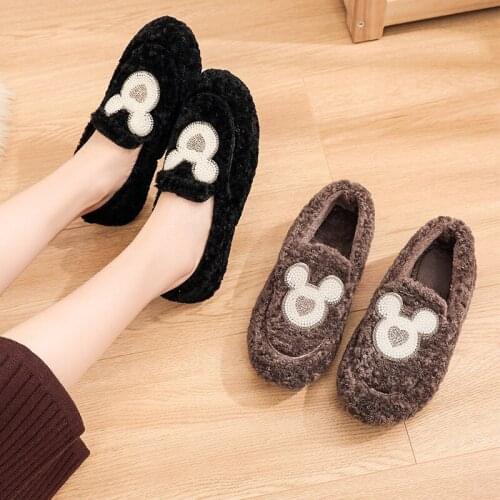 Mickey fur shoes womens winter Teddy wool fabric outside wearing bean shoes plus thick plus cashmere warm cotton shoes