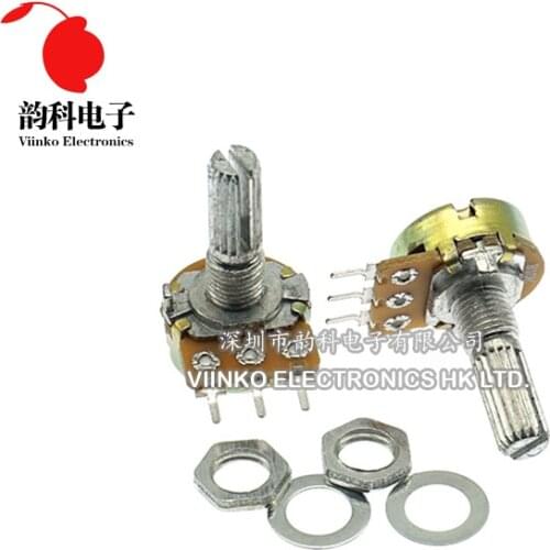 5pcs WH148 B1K B2K B5K B10K B20K B50K B100K B500K 3Pin 20mm Shaft Amplifier Dual Stereo Potentiometer 1K 2K 5K 10K 50K 100K 500K