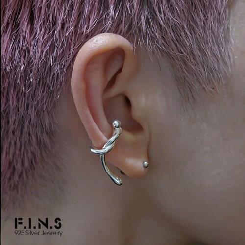 F.I.N.S 1PC Unique Design Real 925 Sterling Silver Knotted Ear Clip INS Wind Punk No Pierced Ear Cartilage Clip Prevent Allergy