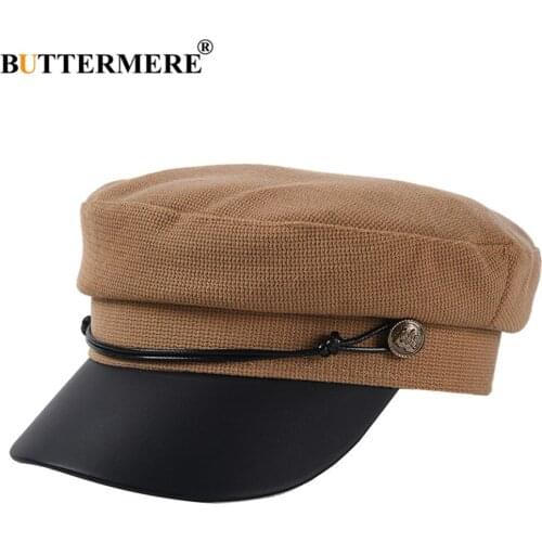 BUTTERMERE Women Newsboy Cap British Vintage Baker Boy Hat Cotton Leather Patchwork Female Male Autumn Winter 2020 New Army Cap
