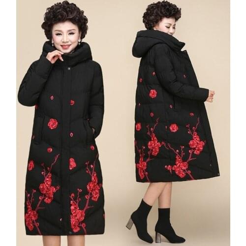 Female Fashion Down Cotton Padded Coat Parkas Loose Hooded Long Winter Jacket Middle-aged Women Warm Oversized Outerwear X446