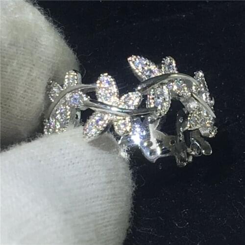 Sexy Butterfly Shape Jewelry 925 Sterling Silver ring Sona 5A zircon Stone Engagement Wedding Band Rings for women men Gift