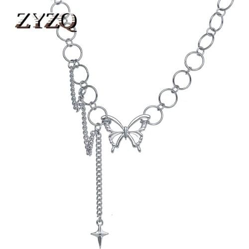 ZYZQ 2021 Korean Fashion Super Creative Star Butterfly Pendant Necklace For Women Luxury Personality Clavicle Chain Jewelry