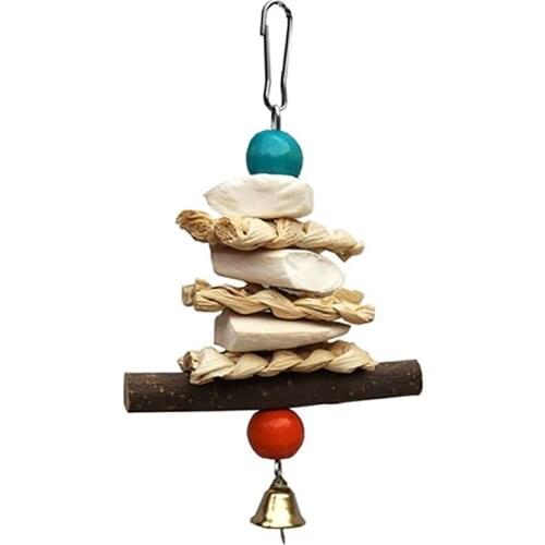 1Pcs Parrot Chewing Toy Cuttlefish Bone Corn Leaf Straw Fruit Tree Branch Bird Bite Rope Hanging Bell Calcium Supplement Cage