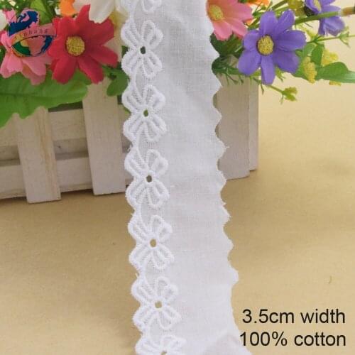 10yards 3.5cm white 100% cotton embroidery lace french lace ribbon fabric guipure diy trims warp knitting sewing Accessories3162