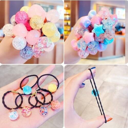 16Pcs candy color sequined Ball Elastic air ties Girls' Ponytail Holder Kids Rope Hair Band Hair Accessories with Lovely Girl