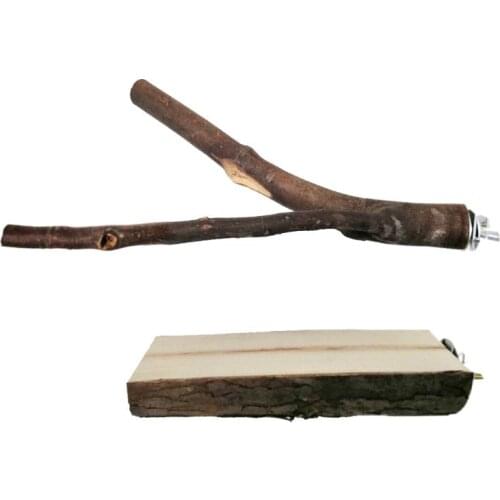 2Pcs Natutal Wooden Bird Parrot Toys Rough Bird Perch Cage Play Stand Platform Chewing Grinding Toys for Small Parakeets Hamster