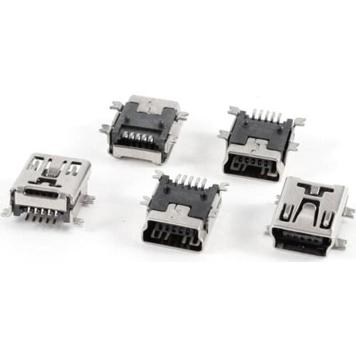 2015 Hot 5 pcs Mini USB Type B Female Port 5-Pin 180 Degree SMD SMT PCB Jack