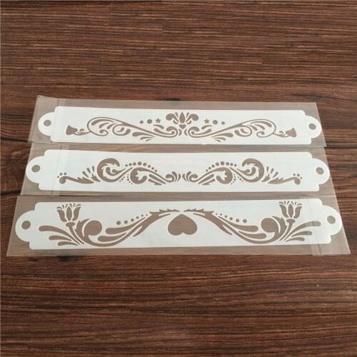 3Pcs 310*45mm Rose & Waves Lace Totem Stencil Pad Plastic Spray Flower Cake Mold Strew Cupcake Decoration Baking Tool Moulds