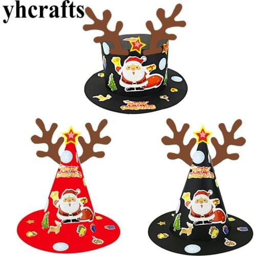 3PCS/LOT,3 design DIY santa hats Early learning educational toys Kindergarten arts and crafts Create your own Self learning DIY