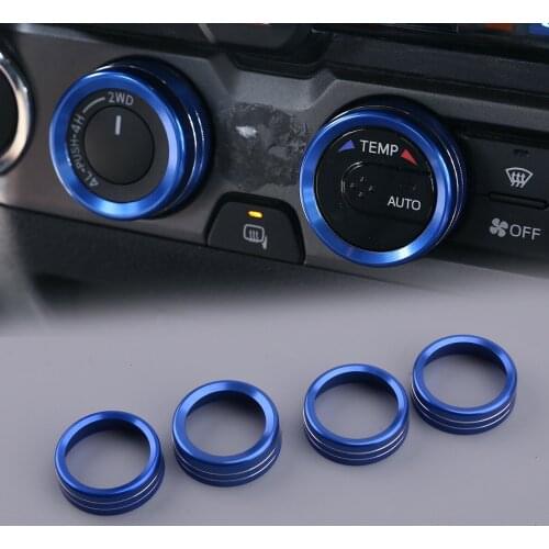 4pcs Aluminium Alloy Blue Air Conditioner Switch CD Button Knobs Ring Trim Decor fit for Toyota Tacoma 2016 2017 2018 2019 2020