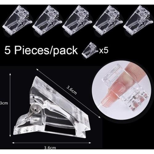 5 PCS Transparent Nail Tips Clip Transparent Finger Poly Quick Building Gel Extension Nails Art Clamp Manicure Tools