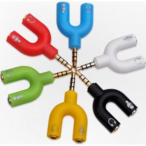 500pcs/lot High qulity 3.5mm Male To 2 Female U Shape Stereo Audio Headphone Earphone Splitter Adapter